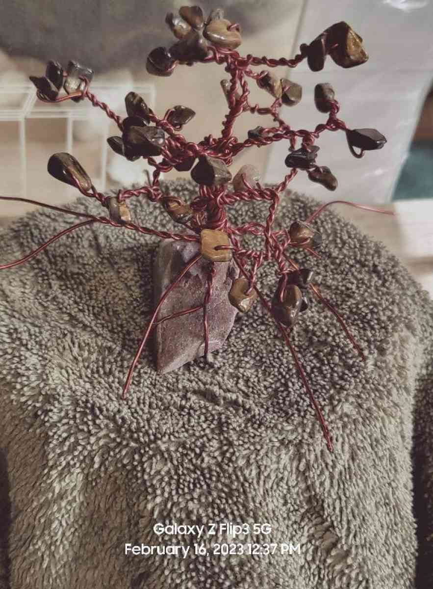 wire trees wrapped around crystal stones