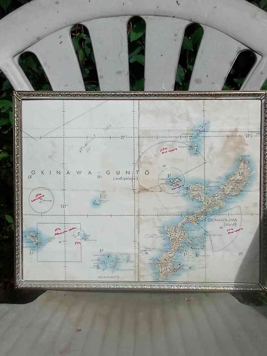 ww2aeronautical chart of okinawa used by a pilot