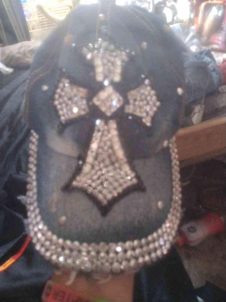 blue jean bejeweled womans hat and purse