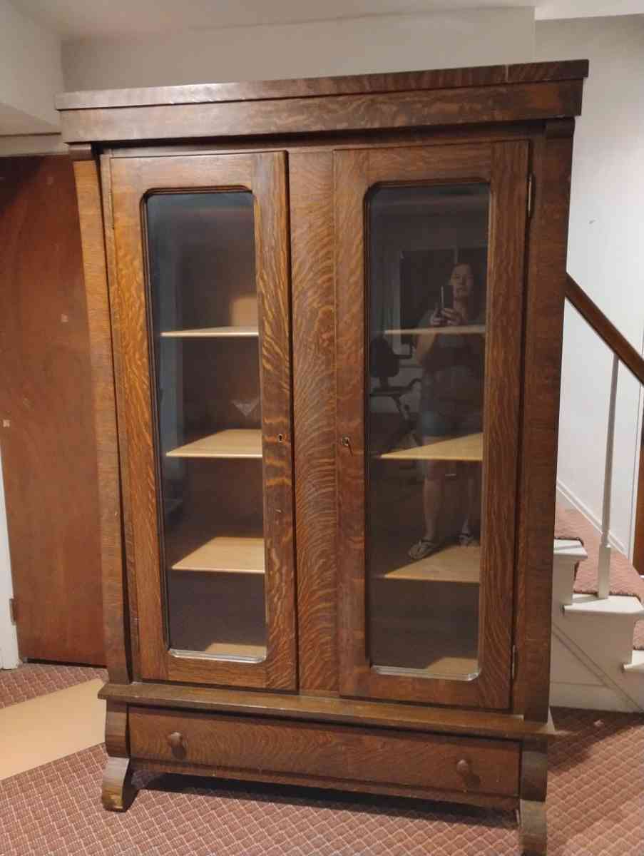 solid tiger oak display cabinet