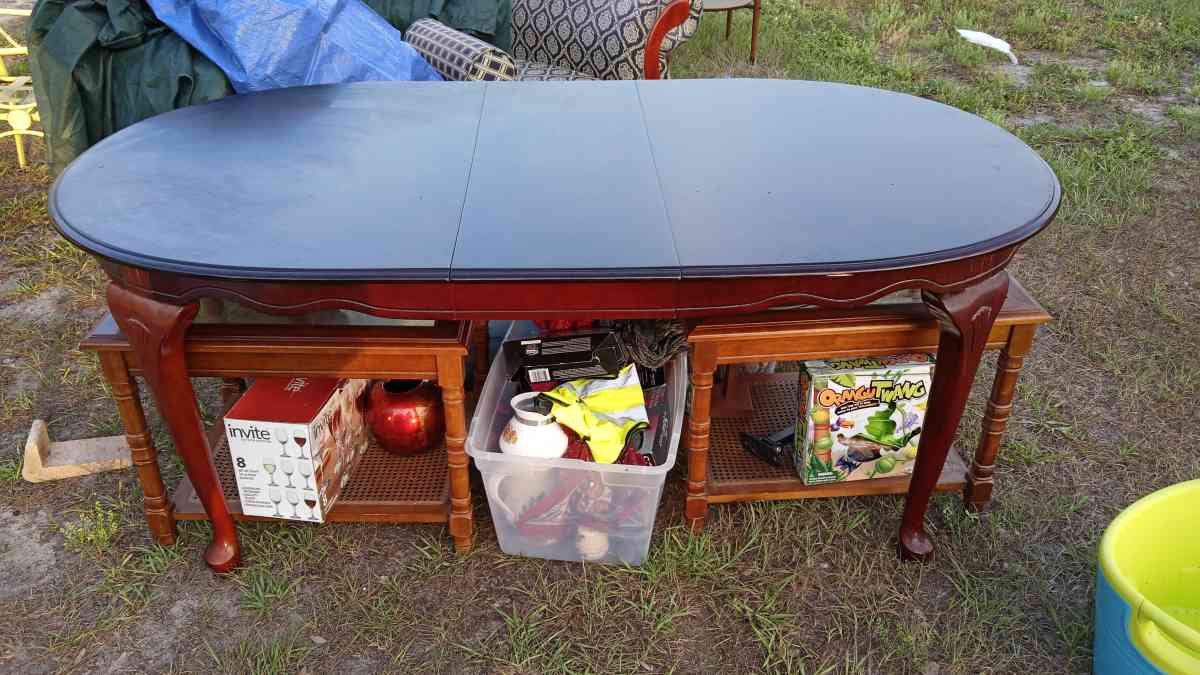 Cherry wood finish dining table and chairs