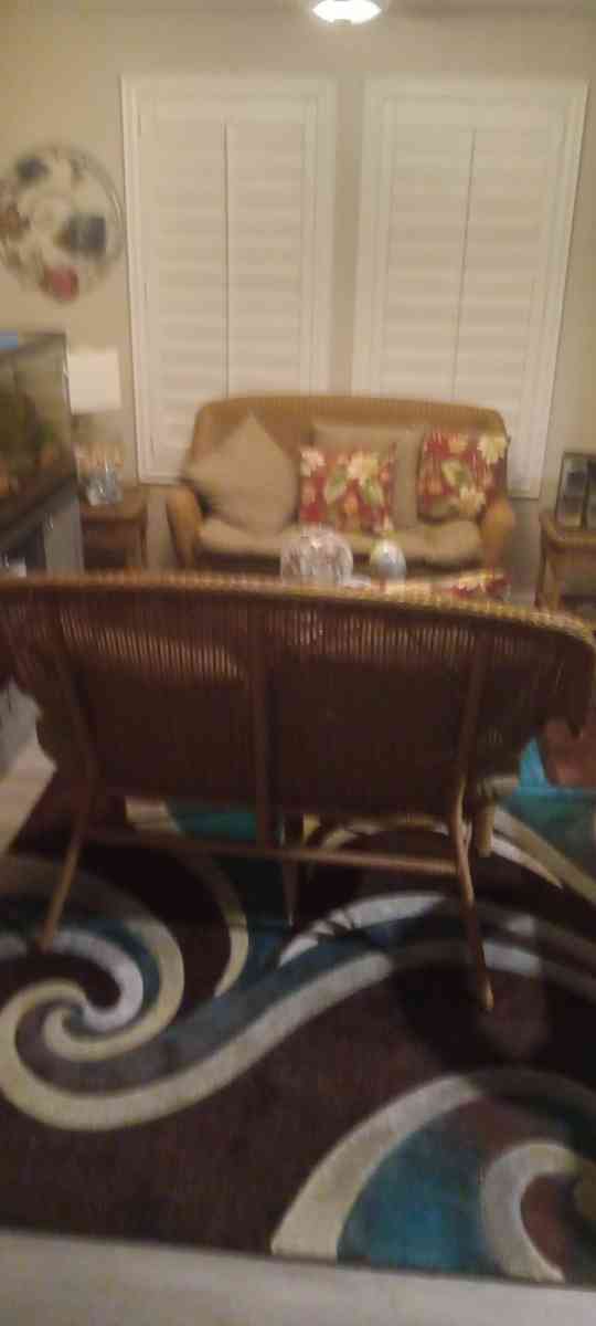 Hampton Bay Wicker Love Seats End Tables and Cofffee Table