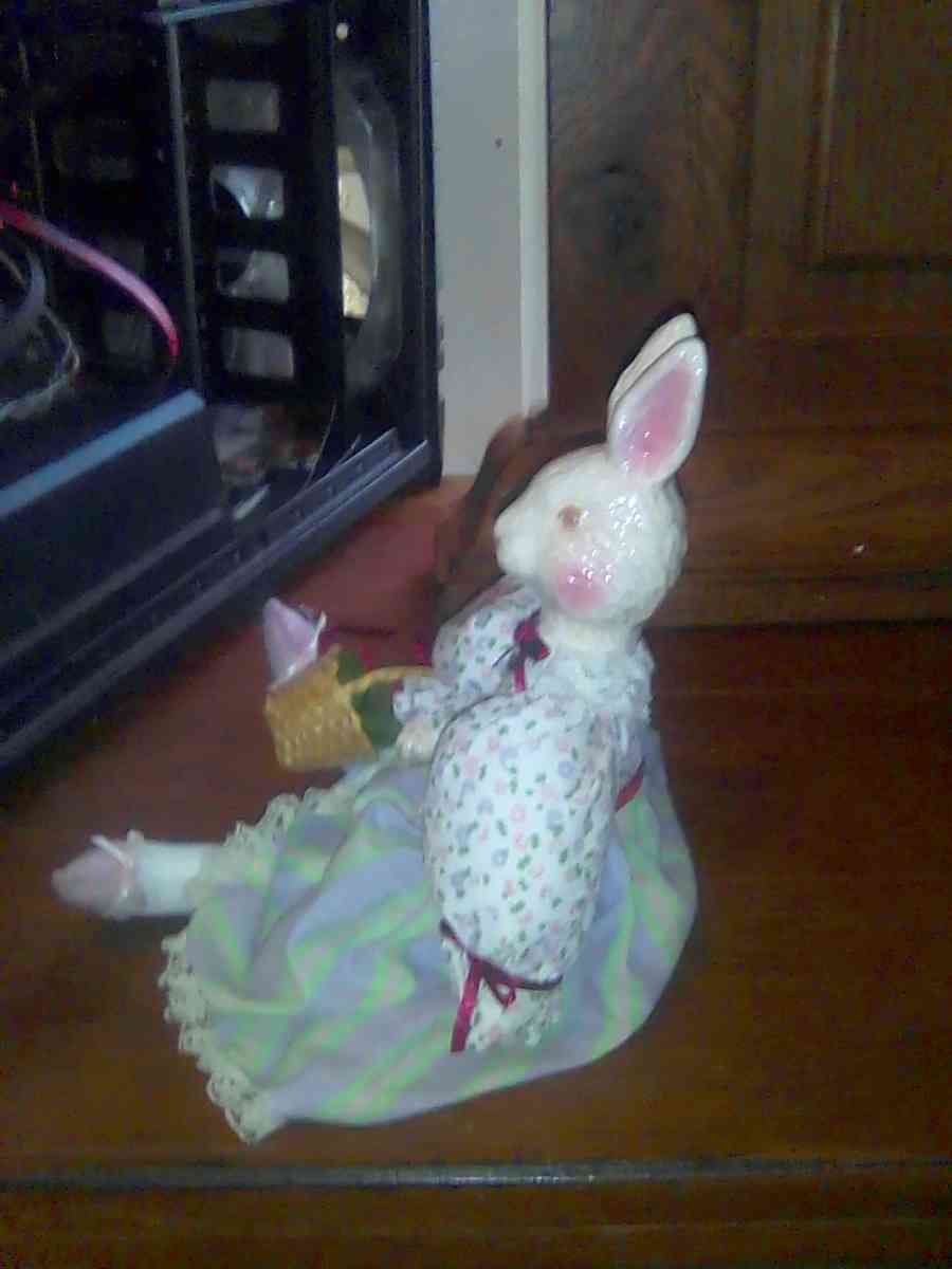vintage ceramic and cloth bunny