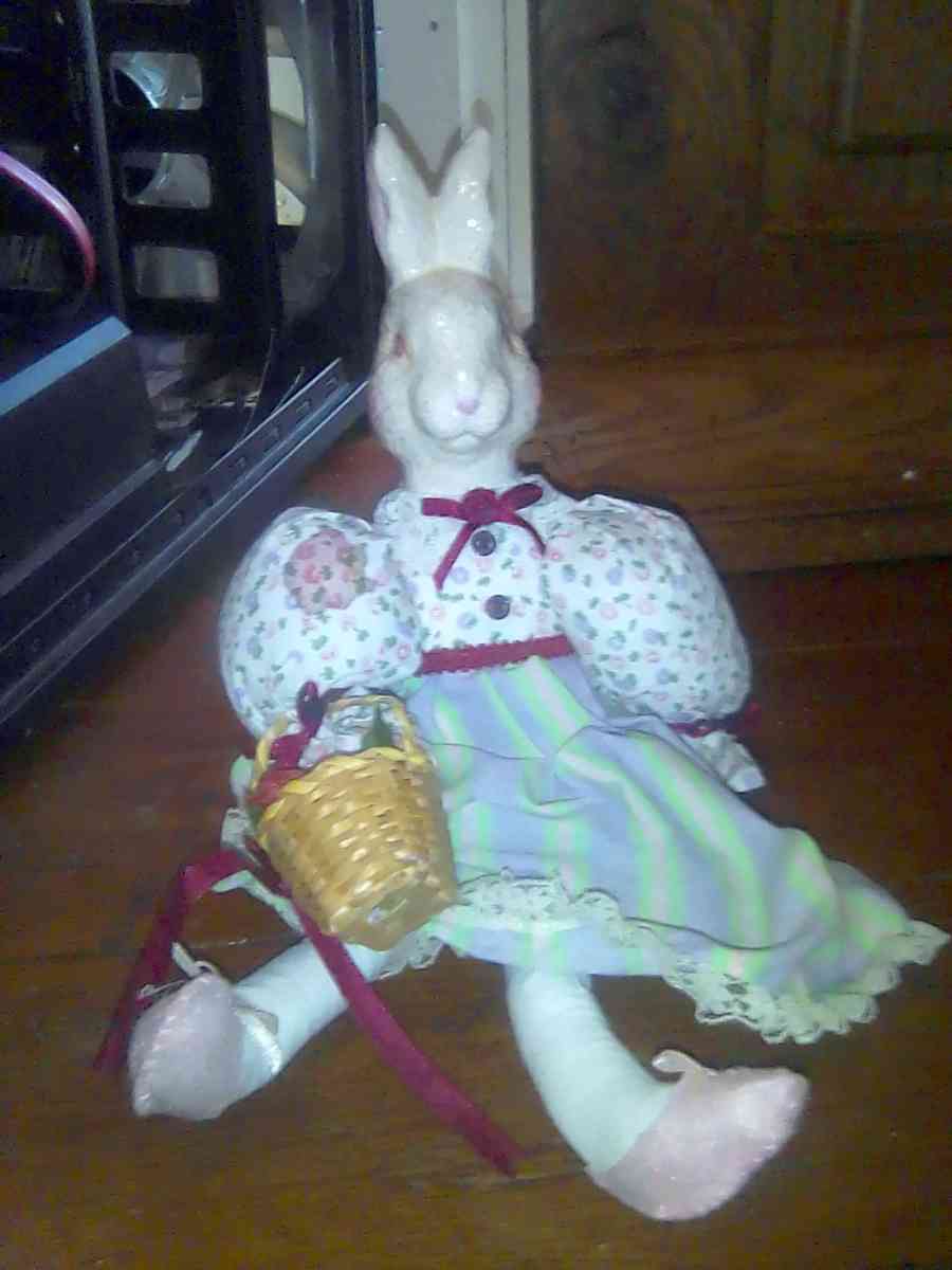 vintage ceramic and cloth bunny