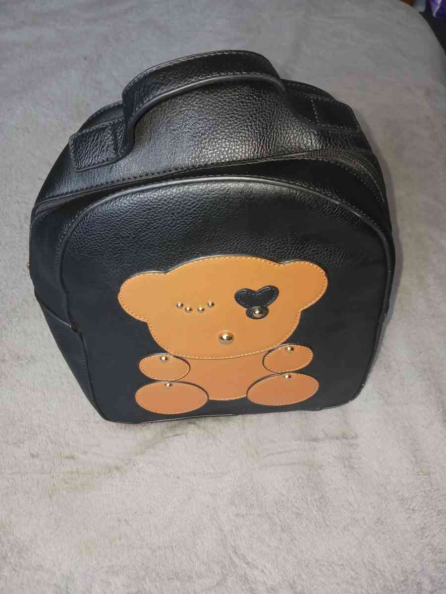 BlackBrown Bear Babe Design Leather Backpack