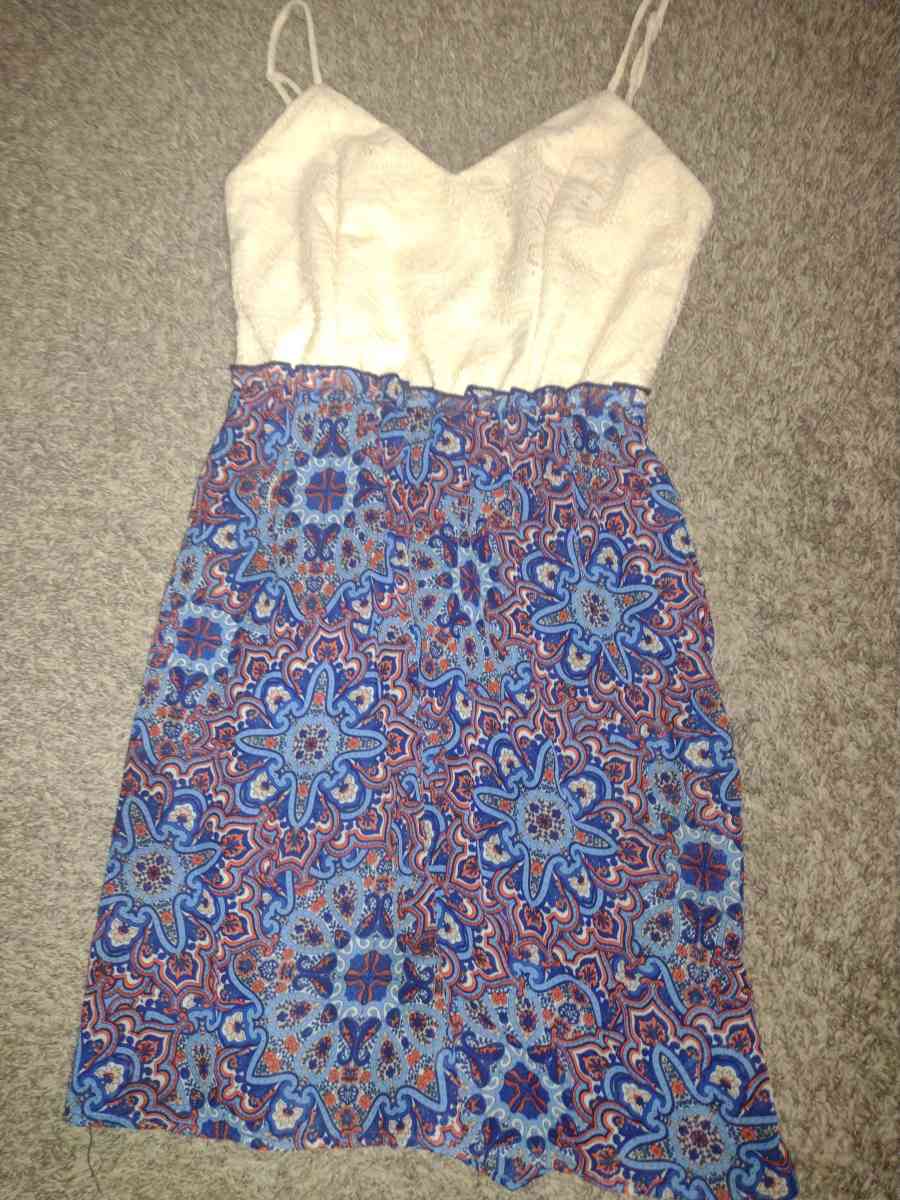 cream white and blue dress