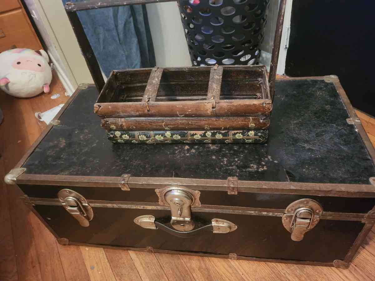 trunk and wooden basket