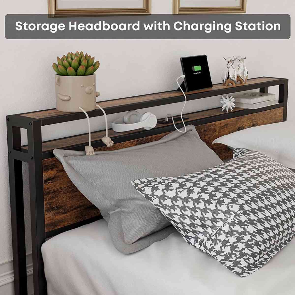 Full Size Bed Frame with Storage Drawers Platform Bed with H