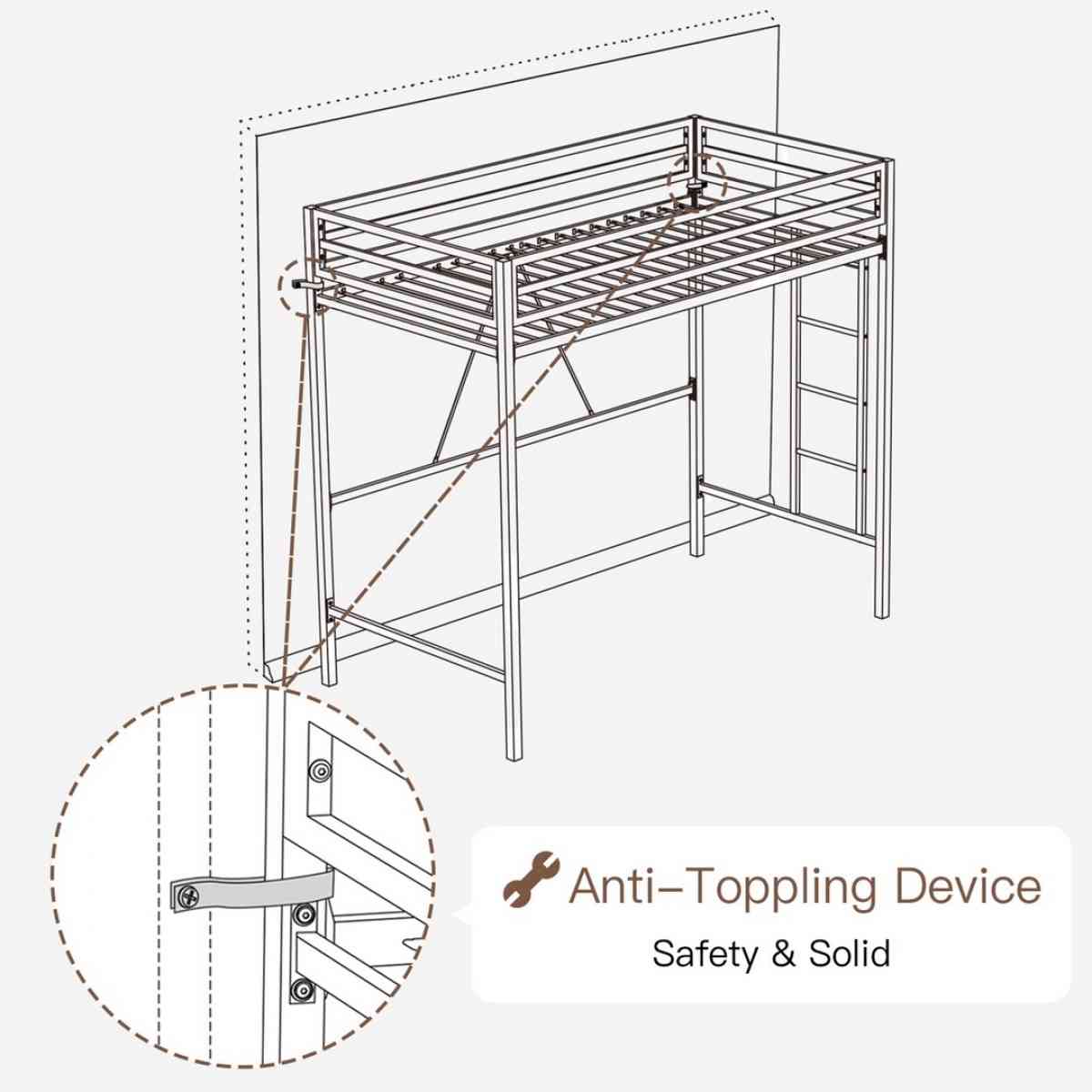 Metal Twin Loft Bed Frame for Kids  Teens with Safety Guardr
