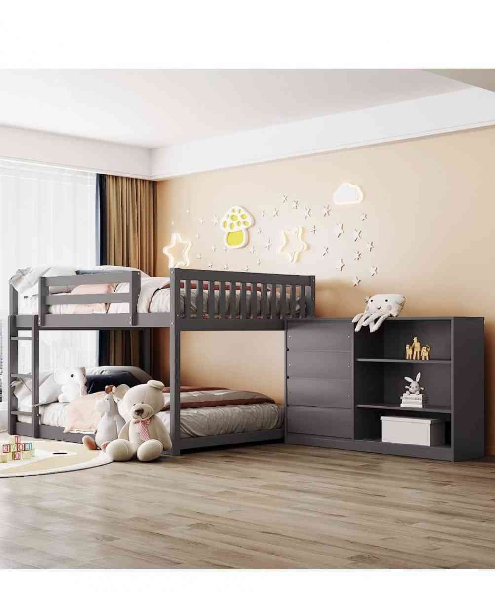 full over full bunk bed with storage dresser