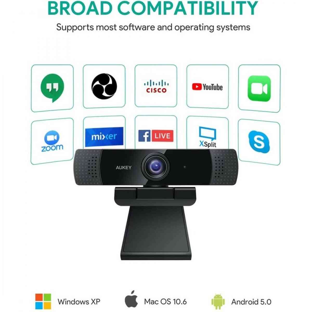 1080P Webcam w Dual Noise Reduction Stereo Microphones