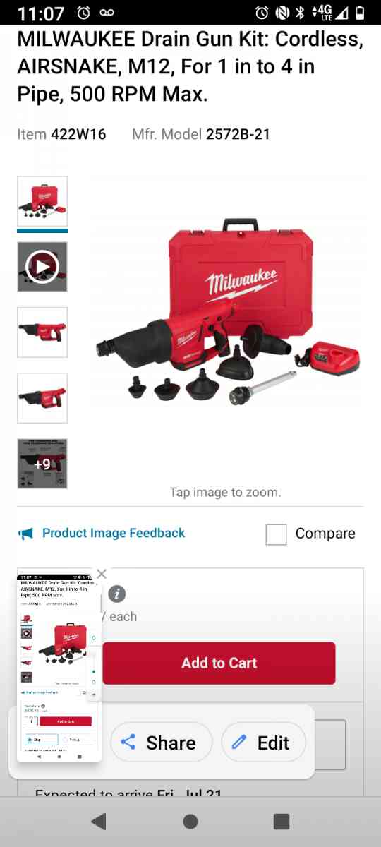MILWAUKEE Drain Gun Kit Cordless AIRSNAKE M12 For 1 in to 4
