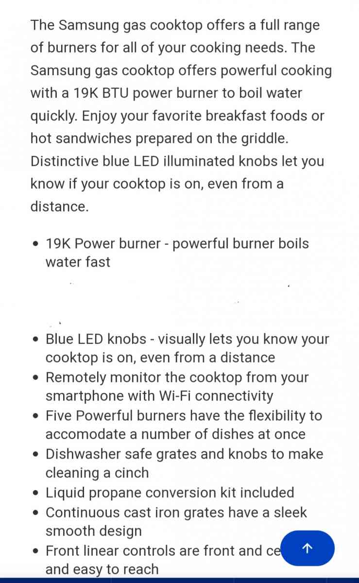 Cooktop 30inch Samsung wifi