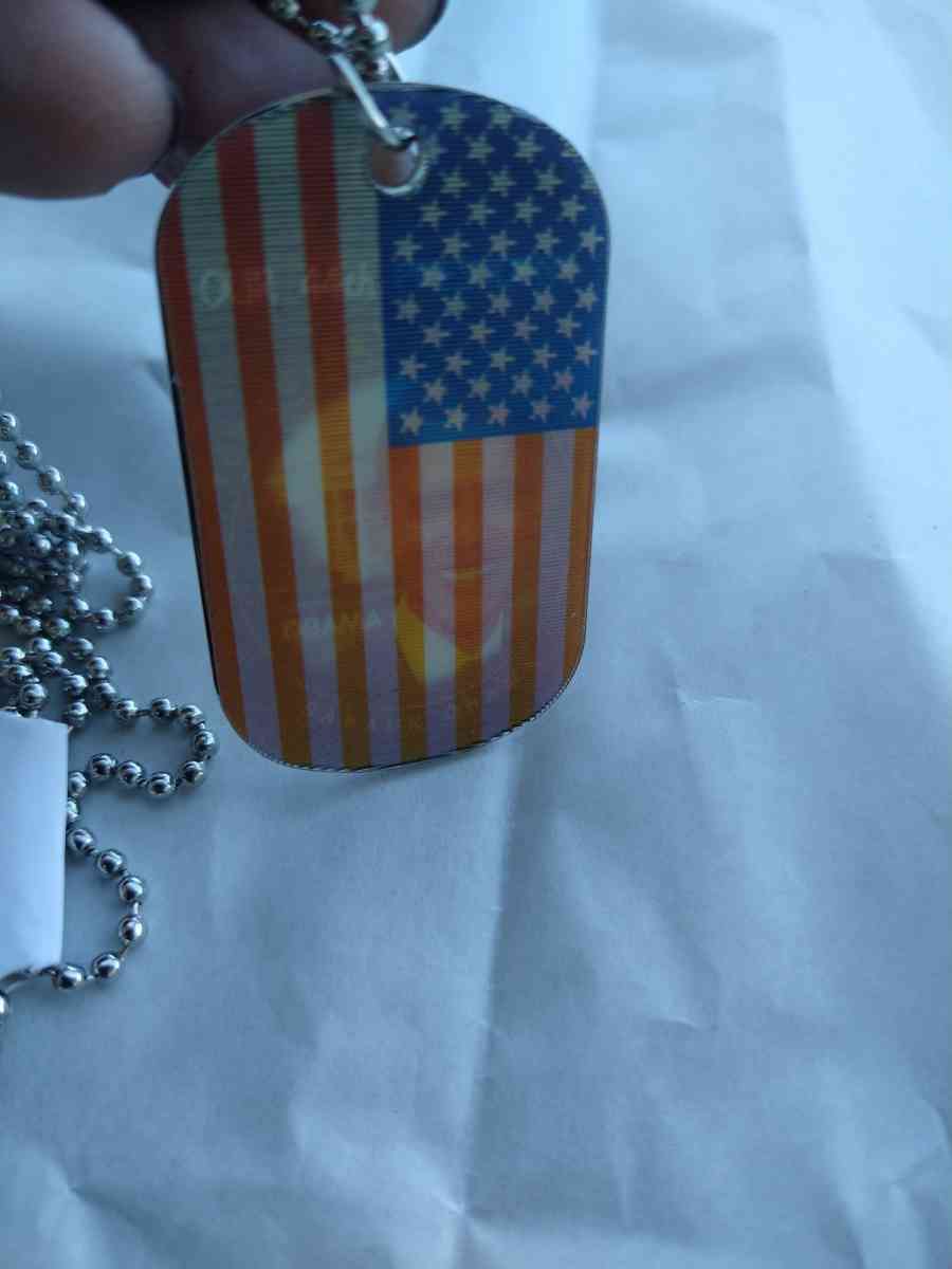 Barack Obama American Flag Dog Tag Style Necklace
