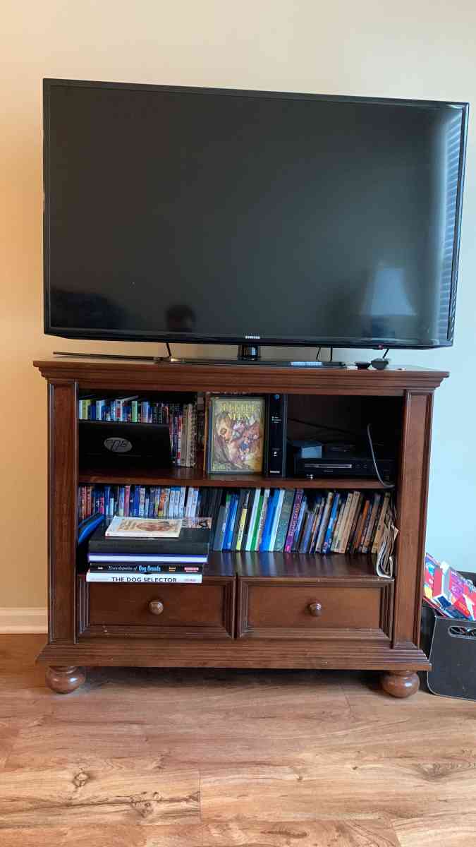 a couch a bed a dresser and a tv stand and a side table