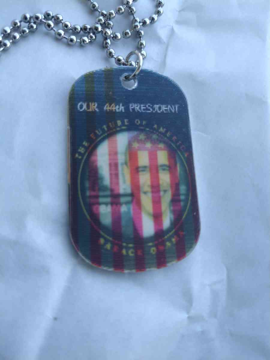 Barack Obama American Flag Dog Tag Style Necklace