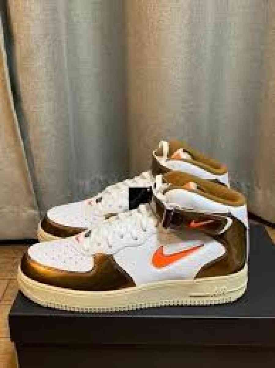 Nike Mid Qs Air Force 1 Us12 White Orange Ale Brown Shoe Sne