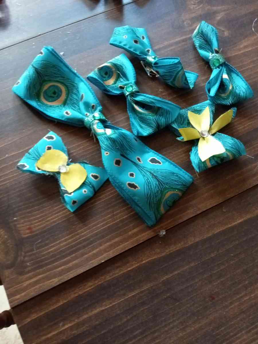 ribbon and fabric and leather hair or gifts bows