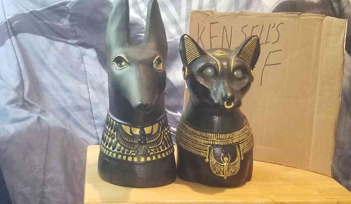 Rare Anubis And Bastet Life Size Vintage  Statues