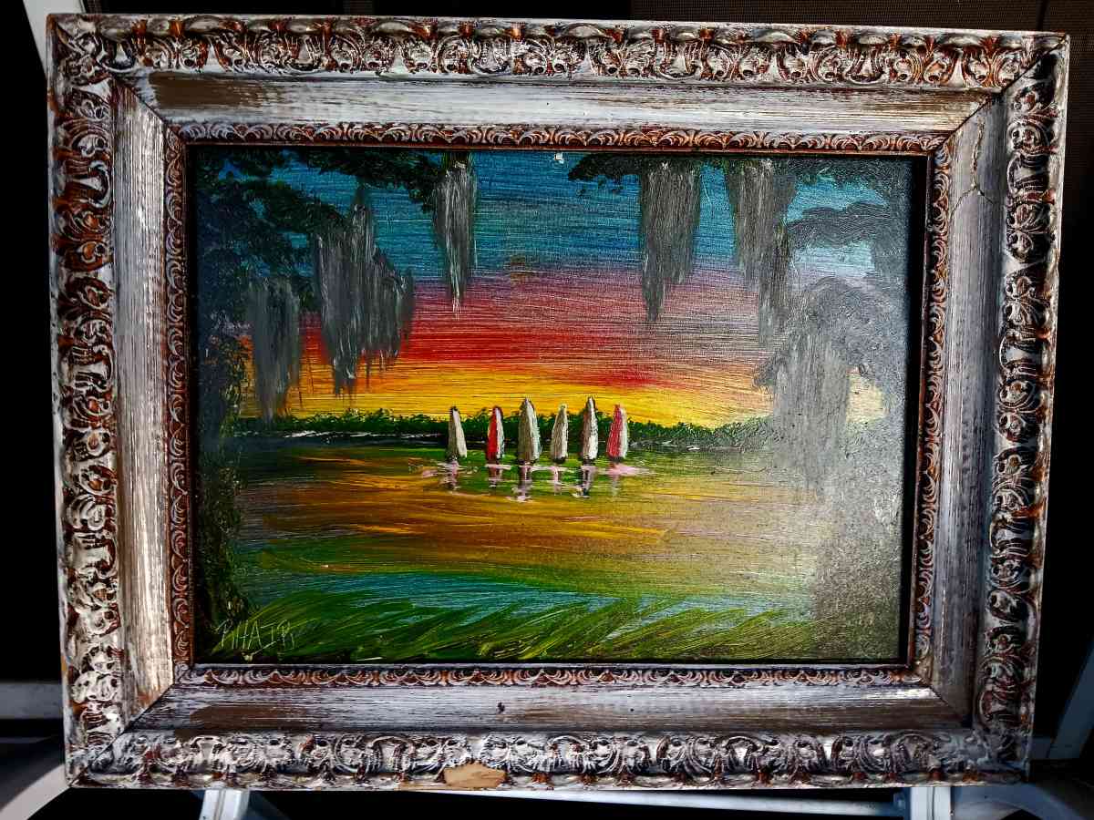 vintage original oil acrylic beautiful paintin with original