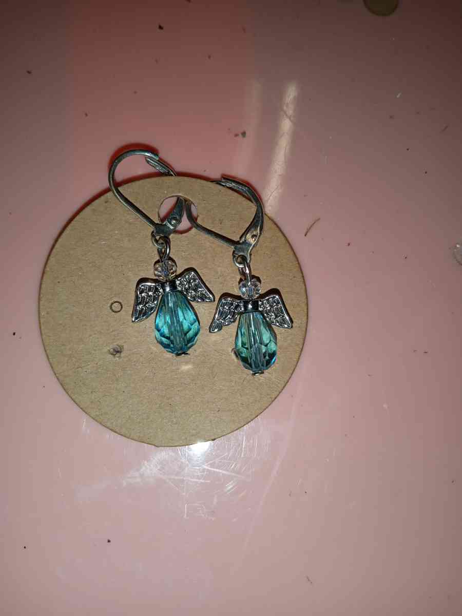 silver white and blue crystal earrings