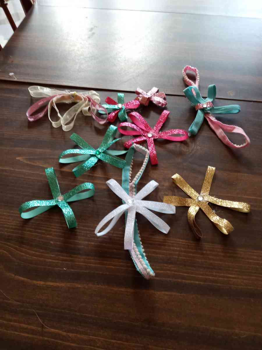 ribbon and fabric and leather hair or gift bows