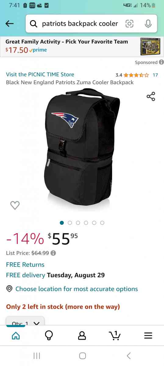 patriots backpack cooler and storage