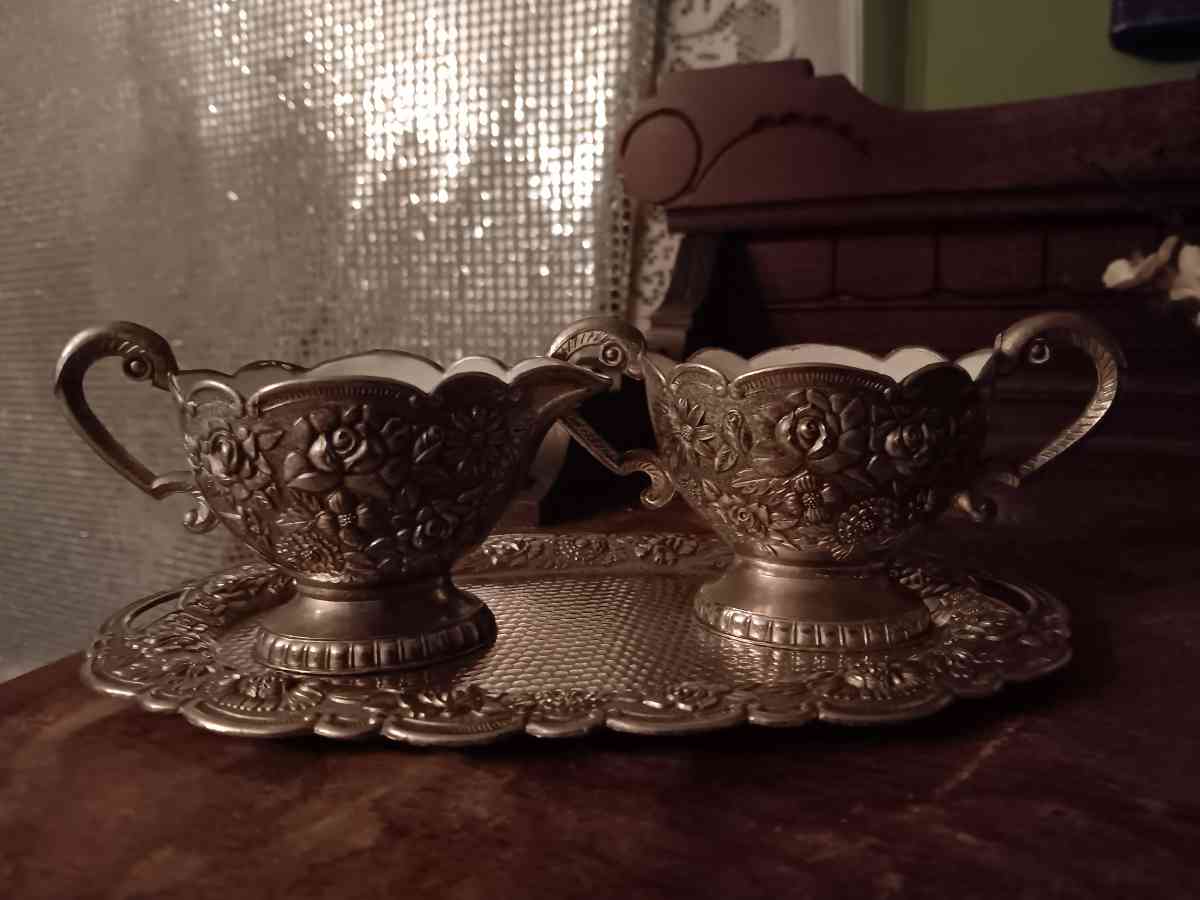 Silver cream and sugar set