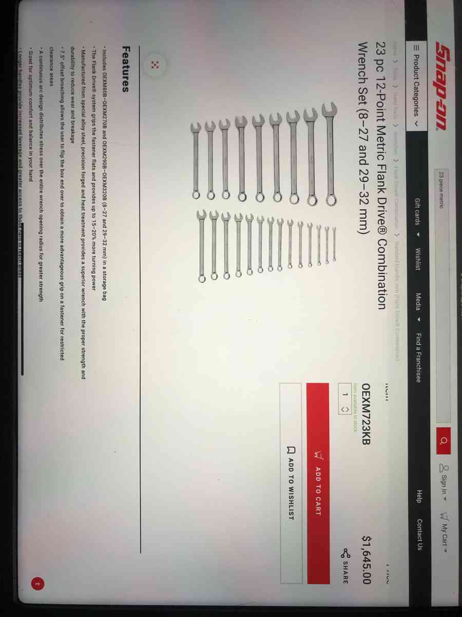 23 Piece Snap On Wrenches