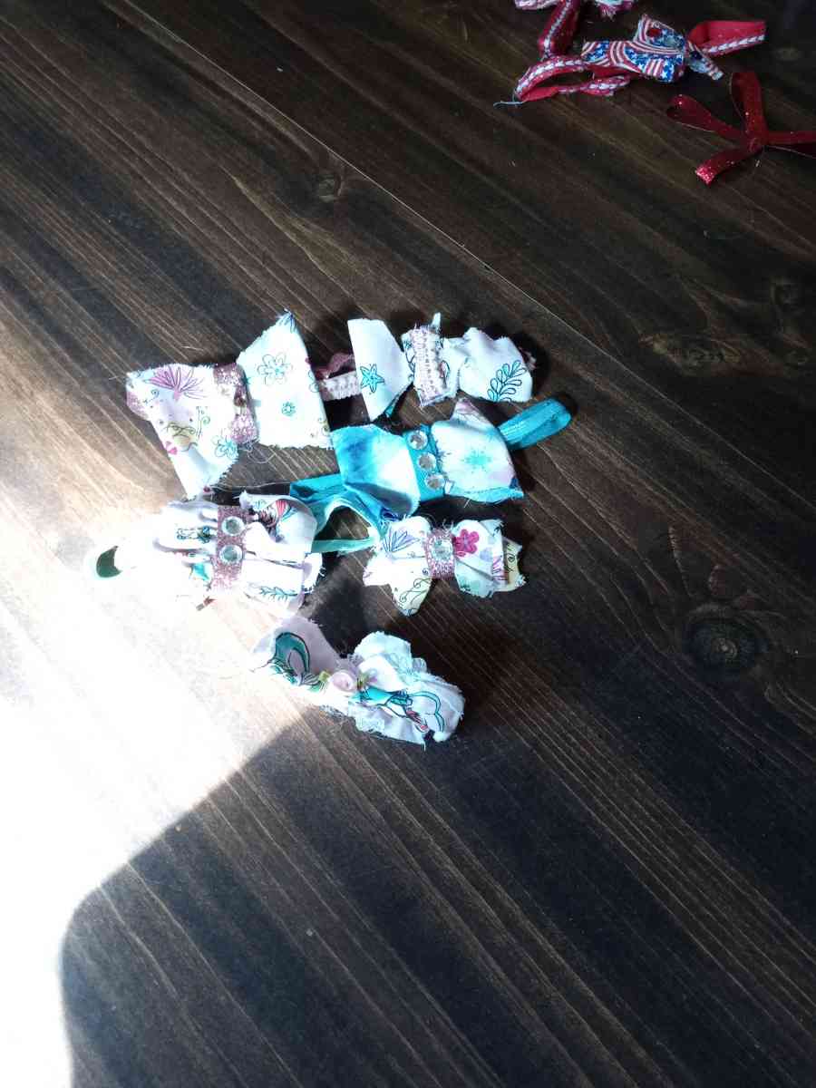 ribbon and fabric and leather hair or gifts bows