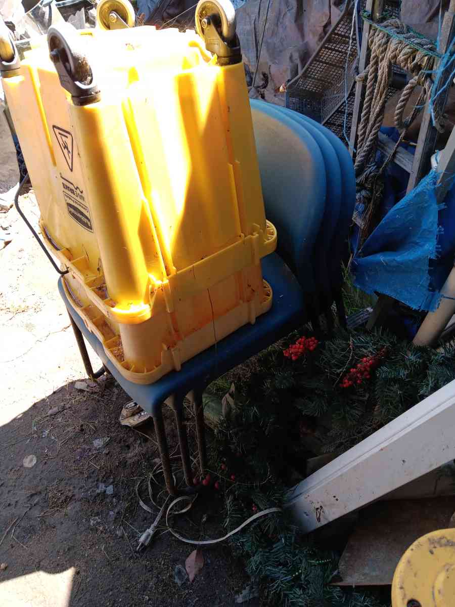 mop bucket and chairs