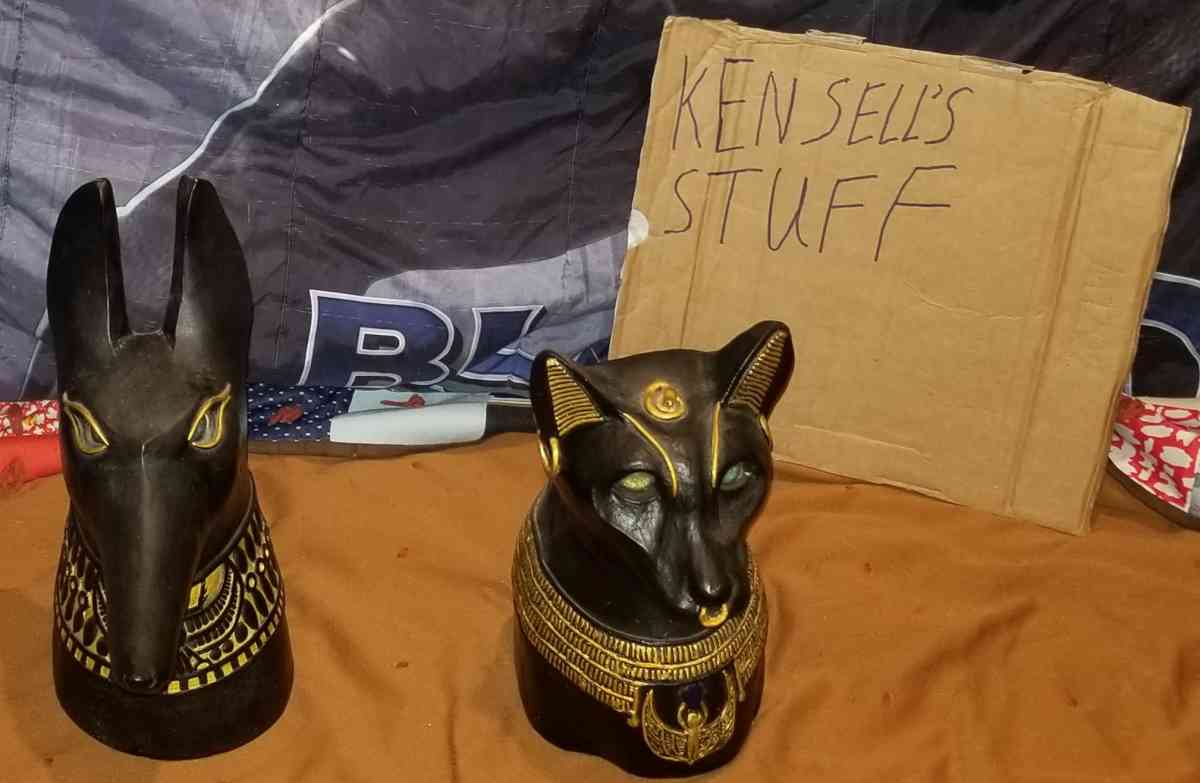 Rare Anubis And Bastet Life Size Vintage  Statues