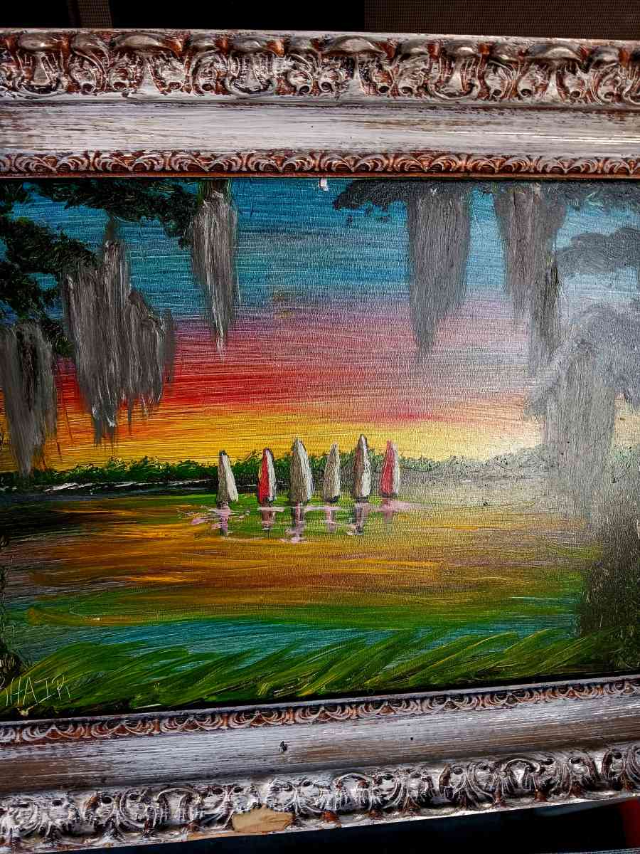 vintage original oil acrylic beautiful paintin with original