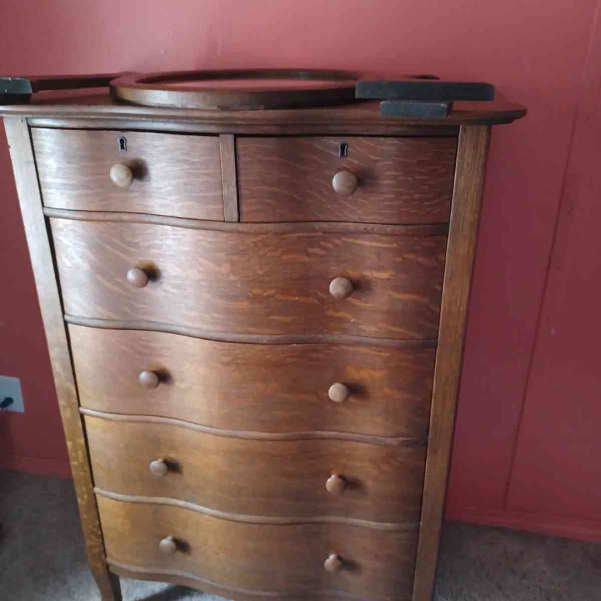 Oak Tall Boy dresser with mirror