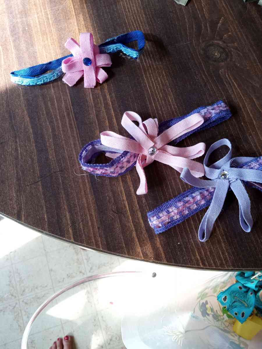 ribbon and fabric and leather hair or gifts bows