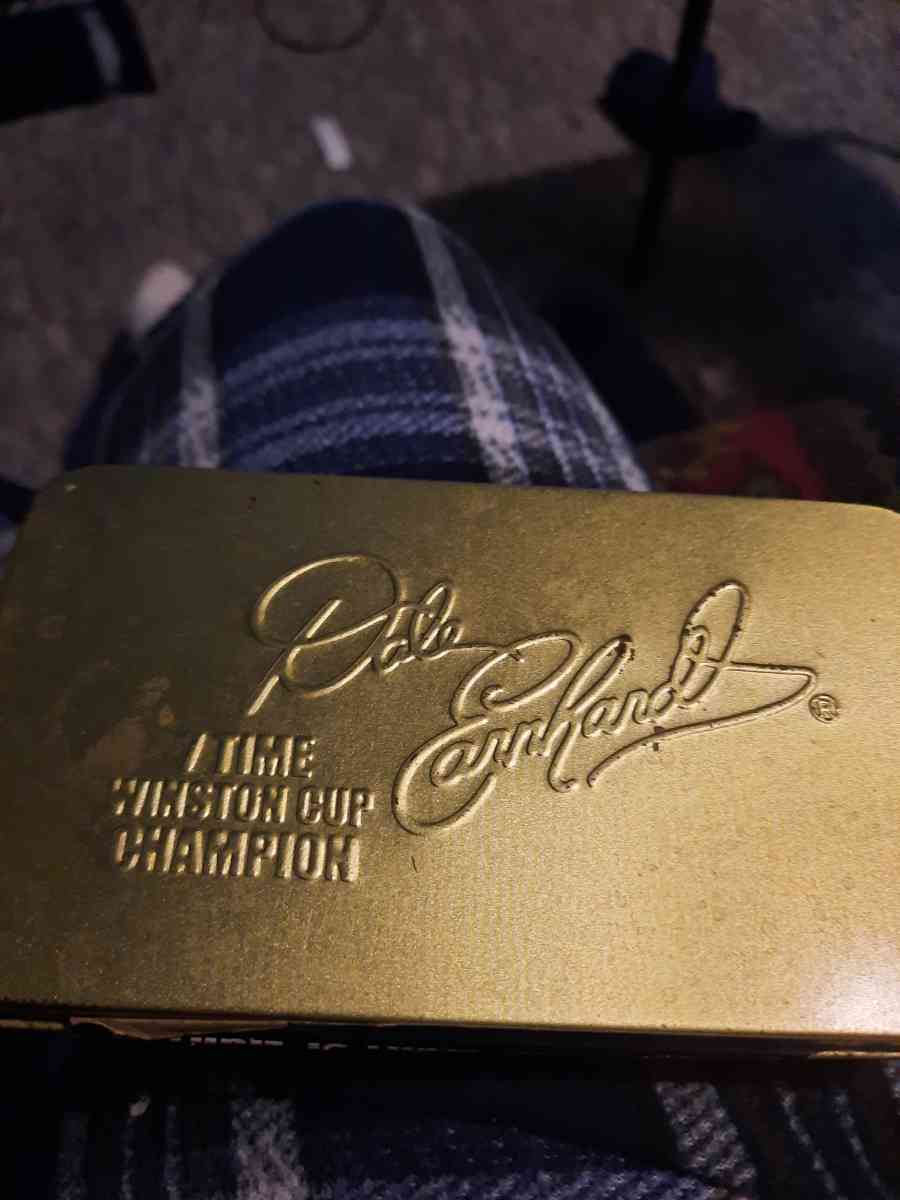 small tin box with Dale Earnhardt 7 time Winston cup champio