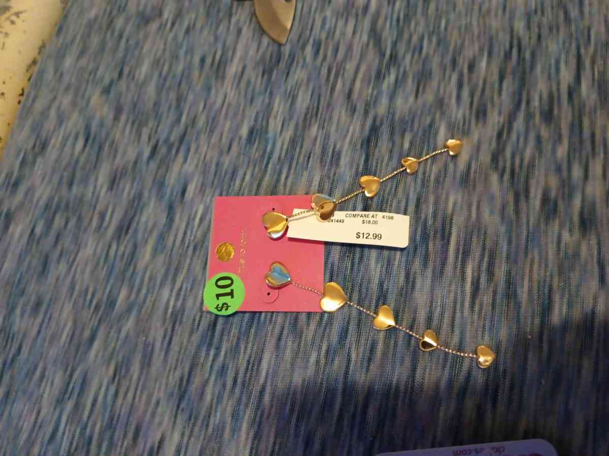 sterling silver long heart chain earrings