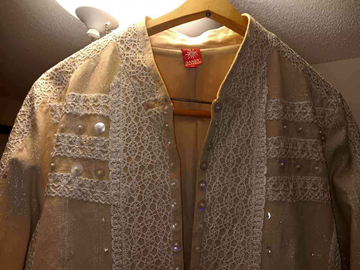 New beautiful  long creme with lace linen jacket