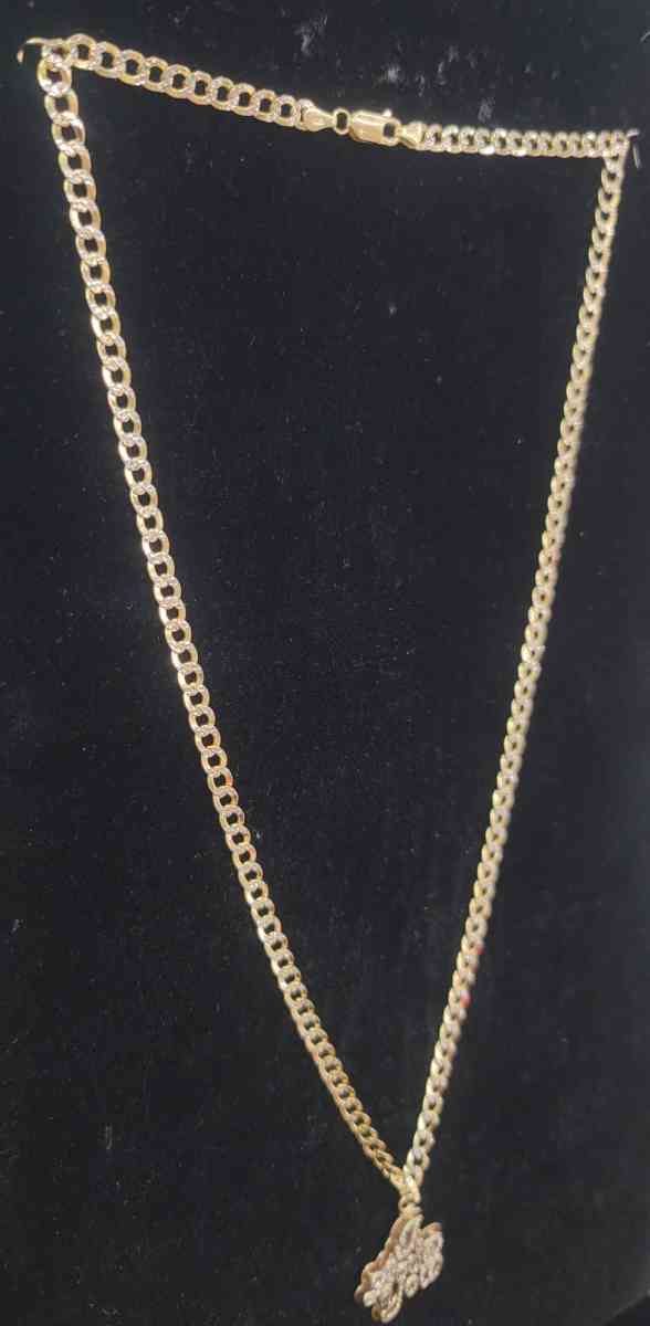 14K Gold Chain Hollow Cuban W Love Charm 114 Grams 22