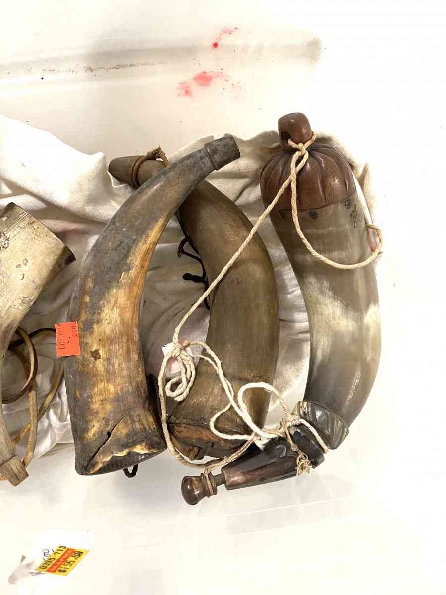 antique 1840s flasks  and powder horns