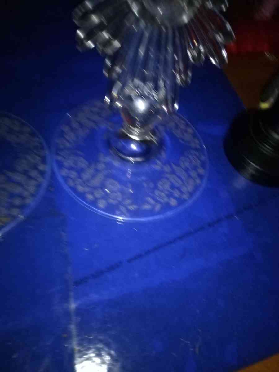 Pair of New Martinsville meadow etch Candleholders