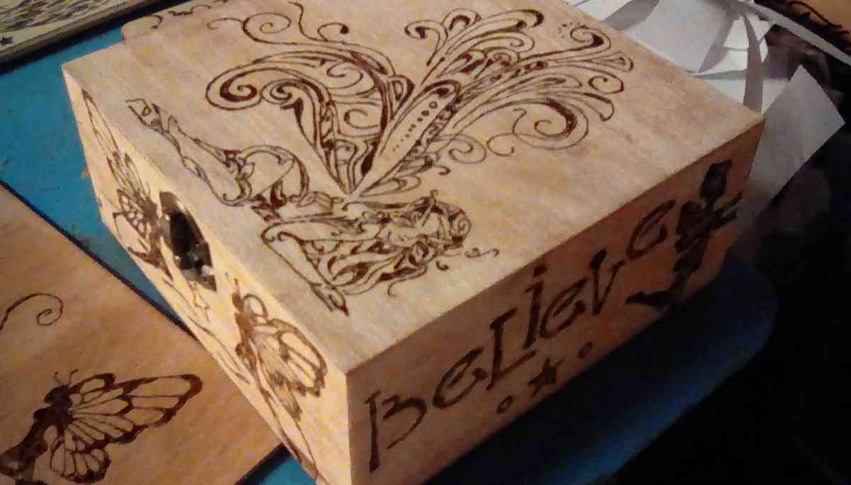 wood burned boxes trays and home made craft