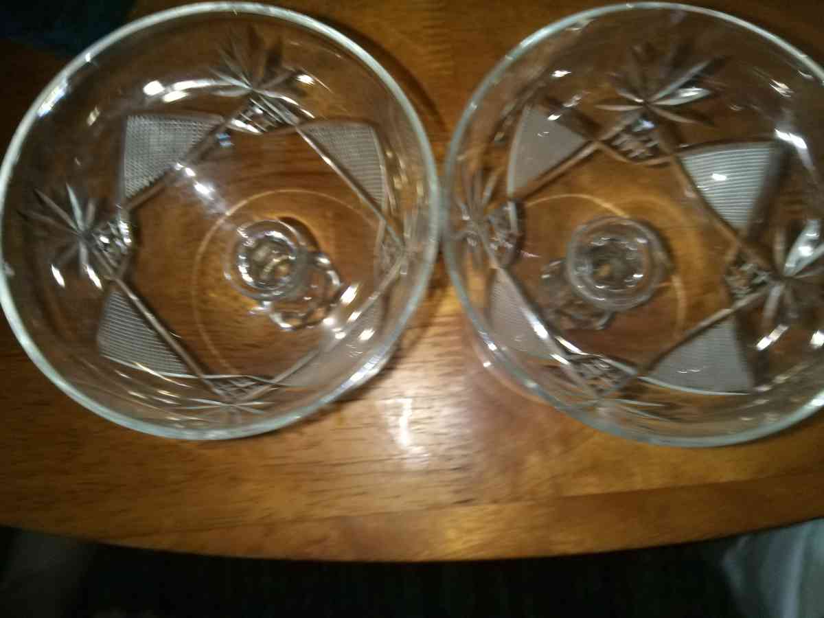 2 Copper wheel cut Champagne Glasses