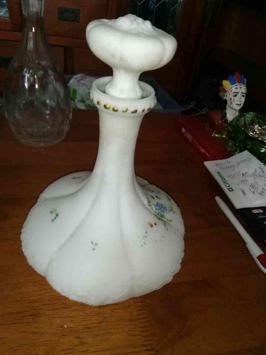 Victorian Embossed Milk glass Decanter