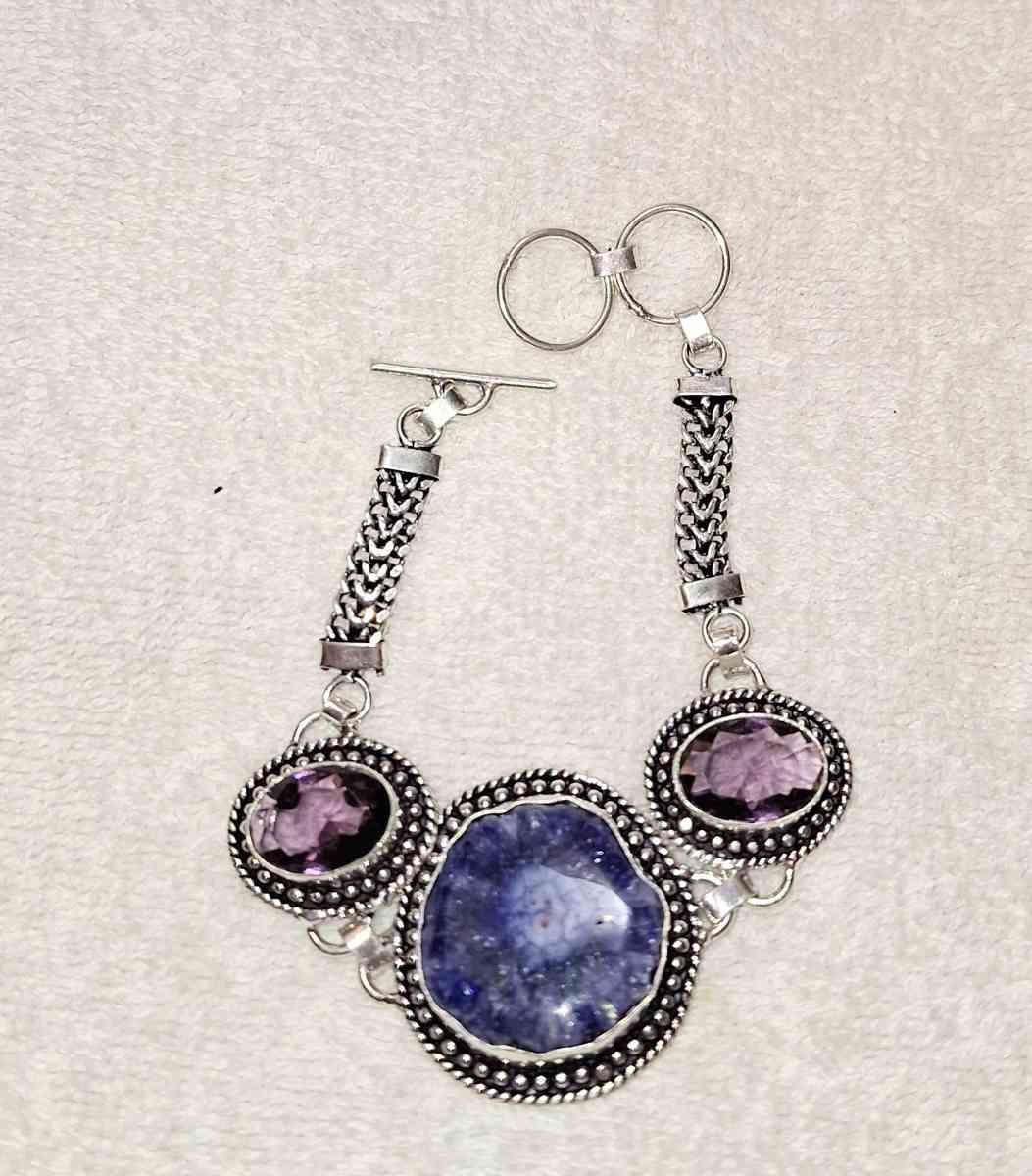 925 silver solar druzy and amethyst bracelet