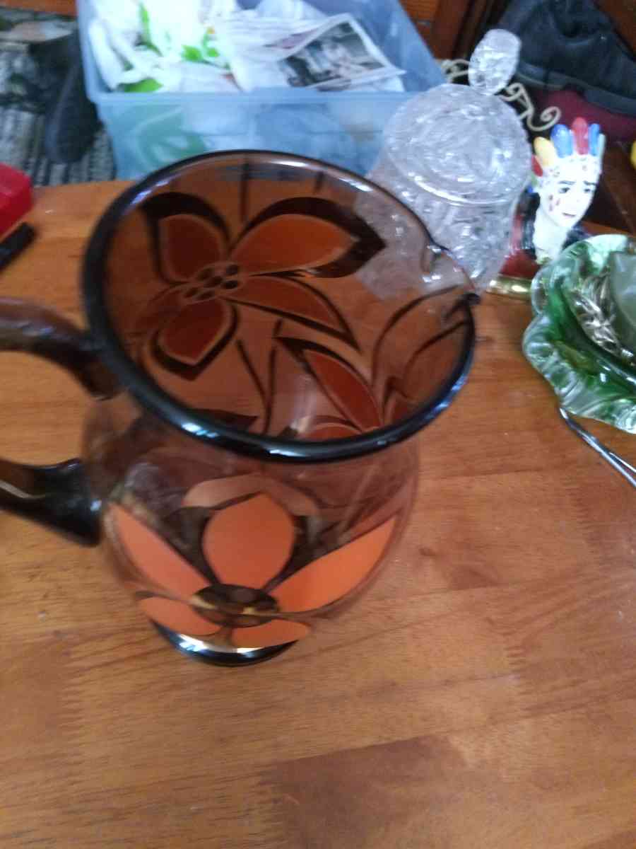 Mid Century Smoked glass Picher