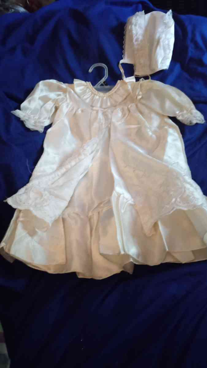 2 antique christening gowns w bonnets and slip