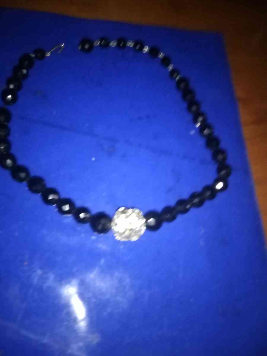 Obsidian and Glass Rhinestone Necklace