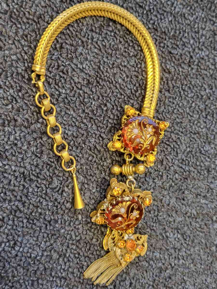 antique Victorian Gold Filled fire oak tassel chain fob