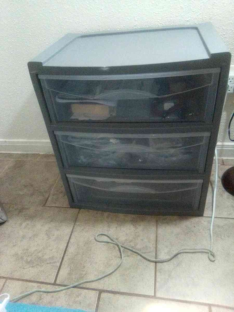 three drawer hard plastic storage shelf